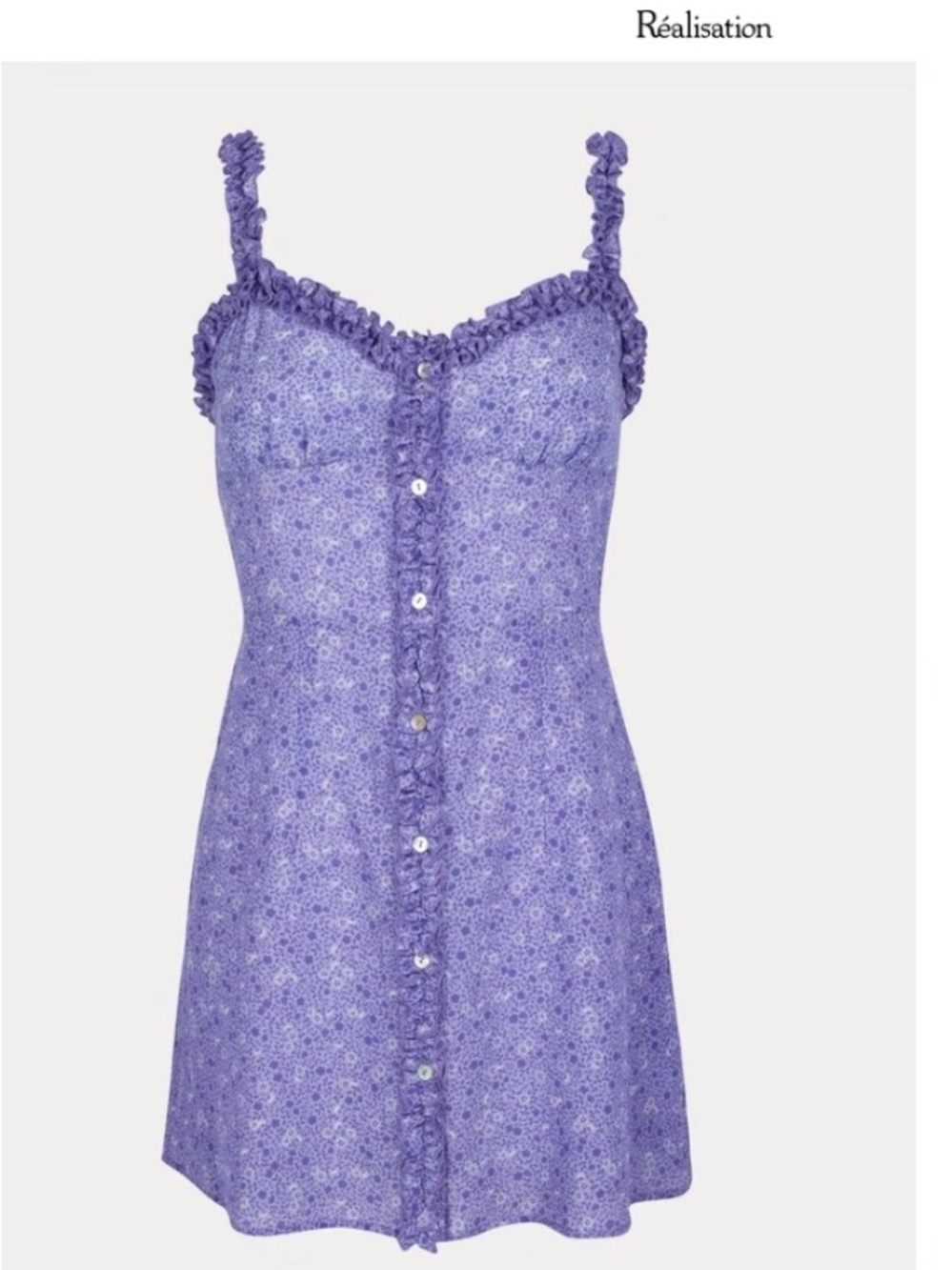 Realisation Par Purple Floral Ruffle Button Mini Dress